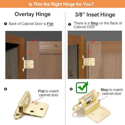 Gold Cabinet Hinges, 3/8” Inset, 4 Pack - color: Gold, size: 3/8 Inch Inset