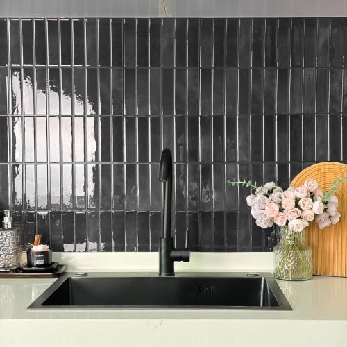 Alwayspon 9x11.4inchx10Pcs Carbon Black Self Adhesive 3D Vinyl Backsplash Tiles Sticker, Peel and Stick Waterproof Wall Tile Stickers on Tiles Decals for Kitchen Bathroom Wall - color: Carbon Black