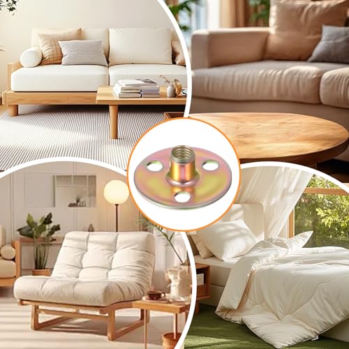 4 Sets Furniture Leg Mounting Plates 5/16 Furniture Leg Mounting Plates Three Hole Cylindrical Plate with 12 Screws Cylindrical Plate Nut T Nuts for Sofa Chair Cabinet Couch Strengthen Weak Feet
