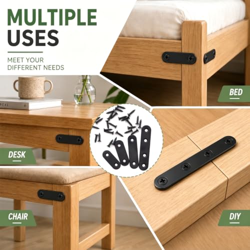mxuteuk 86pcs Black Straight Flat Bracket,Stainless Steel Black Flat Brackets for Wood,Metal Mending Plate with Screws 36mm/46mm/56mm/76mm - color: Black-36/46/56/76mm