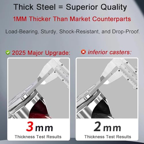4 inch Casters Load 2400lbs -Includes 2 Sets of Adaptive Screws -Lockable Bearing Plate Heavy Duty Caster with Brakes, 360-degree Swivel for Furniture and Workbench Cart, Set of 4 - size: 4 inch Red