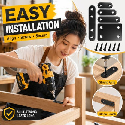 100PCS Flat Plate Straight Bracket,36mm/46mm/56mm/60mm/76mm Flat Brace Bracket, 5 Sizes Stainless Steel Metal Brace Bracket for Wood - color: 100PCS