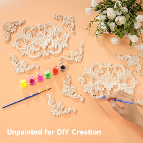 20Pcs Wood Carved Onlays, Unpainted Furniture Cabinet Door Decor Ornaments
