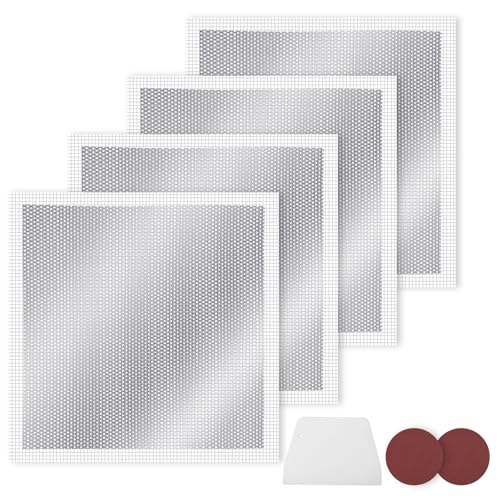 4 Pcs 12 Inch Drywall Repair Kit Self Adhesive Mesh Drywall Repair Patch Set with Scraper Heavy Duty Metal Dry Hole Patch Tools for Large Holes Wall Ceiling Tool(Scraper and 2 Pcs Sandpaper)