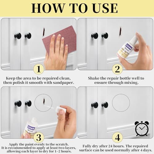 Wood Touch Up Paint - 1 Oz Touch Up Paint Pen for Wood Refinishing, Quick-Dry Paint for Scratches, Spots and Chips on Furniture, Tables,Cabinets, Doors, and Dressers (White)