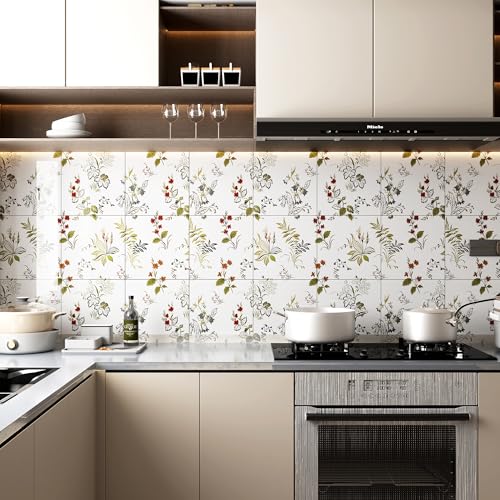 20pcs Floral Marble Peel and Stick Shower Wall Panels 11.8"x11.8" - color: Floral-patterned