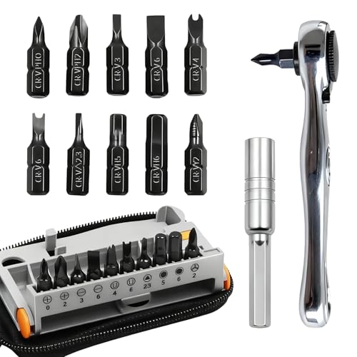 Right Angle Screwdriver Kit-Including 90 Degree Ratchet Offset Screwdriver 11pcs Cr-v Alloy Screwdriver Bit Put it in the Tool Pouch With Belt Clip,90 Degree Phillips Screwdriver for Tight Spaces