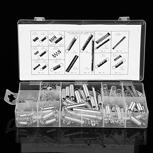 Oumefar 200pcs/set Springs Assortment Kit Good Elasticity Extension Spring Hook Zinc Plated Compression Springs Kit with Box for Toys Clamping Tools