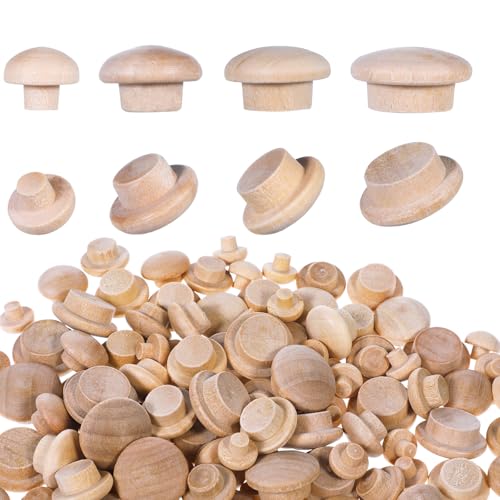 120PCS Wood Plugs for Screw Holes, 4 Sizes 3/16 5/16 3/8 1/2 Inch Hardwood Button Stoppers, Wooden Hole Plugs, for Furniture, Cabinet, Table Legs, Outdoor Equipment