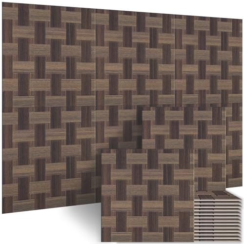 BUBOS 6 Pack Faux Wood Wall Panel,23.6"x23.6" Peel and Stick Acousitc Panel - color: GrainLoom Red Oak