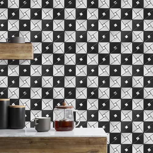 Vamos Tile 10 Sheets Metal Peel and Stick Backsplash Tile - color: Black&Silver