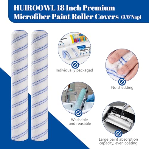 18 Inch Microfiber Paint Roller Covers, 3/8" Nap, 8 Pack - size: 18 Inch Paint Roller Kit, 8 Pack