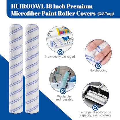 18 Inch Microfiber Paint Roller Covers, 3/8" Nap, 8 Pack - size: 18 Inch Paint Roller Kit, 8 Pack