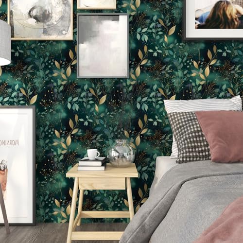 Teal Boho Floral Vinyl Peel and Stick Wallpaper 17.5" x 118" - color: Blue, size: 17.5" x 118"