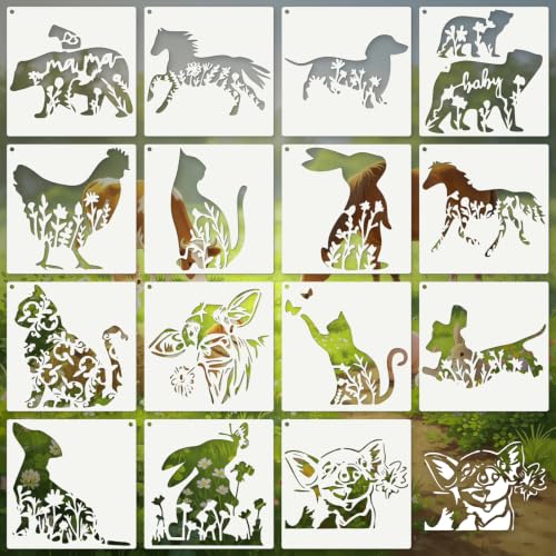 Animal Flower Stencils for Crafts Reusable 15Pcs Stencils(5.9X5.9 Inch) - color: Animal 9