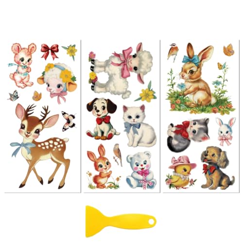Peacoblue Vintage Parenting Animals Rub On Transfers for Furniture 6"x12" - style: Vintage Parenting Animals