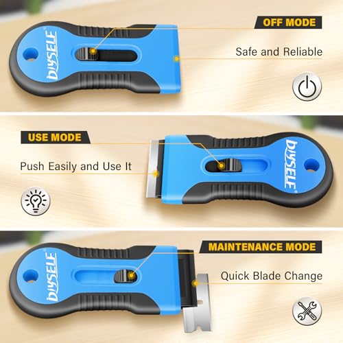 DIYSELF 2 Pack Glass Scraper, Razor Blade Scraper Tool with 10 Spare Blades - color: Blue
