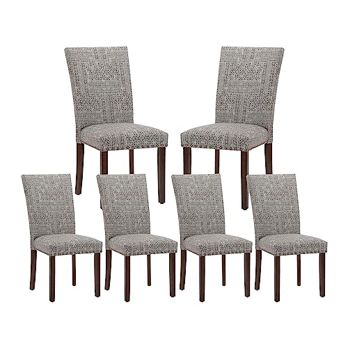 COLAMY Upholstered Parsons Dining Chairs Set of 6, Fabric Dining Room Kitchen Side Chair with Nailhead Trim and Wood Legs - Boho - color: F-boho, size: Set of 6
