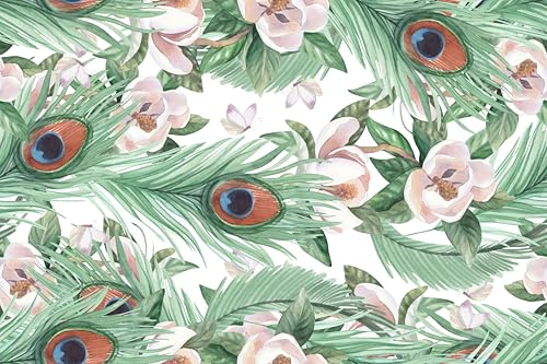 Peel and Stick Wallpaper, Peacock Feather Floral Botanical Pattern, 118in x 17.7in, Waterproof Vinyl, Removable Reusable, Eco-Friendly, for Bedroom Living Room Rental Apartment - color: Watercolor08, size: 17.7" x 118.1"
