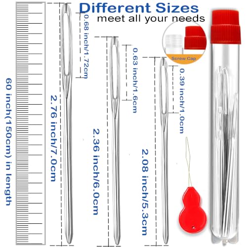 9 Pcs/3 Sizes Large-Eye Blunt Needles, Double Flexible Tape Measure, Steel Yarn Needle with Needle Threader, Tapestry Needle for Sewing Crochet Knitting Embroidery(Silver 2.08in/2.36in/2.76in) - size: 3 sizes/9+1 pcs