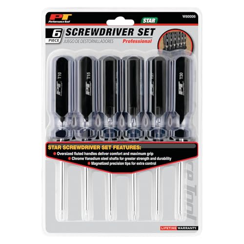 Performance Tool W80006 6-Piece Star Screwdriver Set with Rack - size: Stardriver Set w/Rack (6pc)