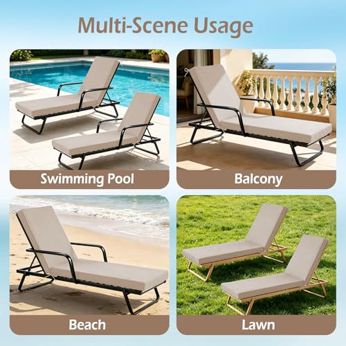 Chaise Lounge Cushions Outdoor, 72"x21"x3", Beige - color: Beige