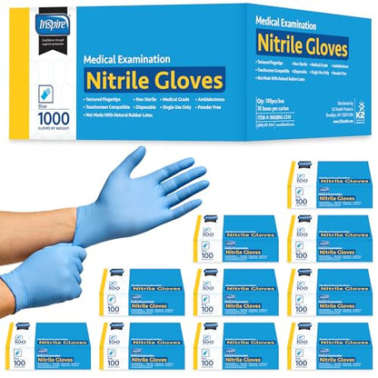 Inspire Nitrile Exam Gloves | The Original Quality Stretch Nitrile Light Blue | 4.5 Gloves Disposable Latex Free Medical EMT - size: XL