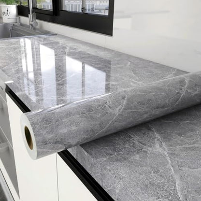 Glossy Grey Marble Contact Paper for Countertops Peel and Stick Wallpaper - color: Gray, size: 15.7" x 78.7"