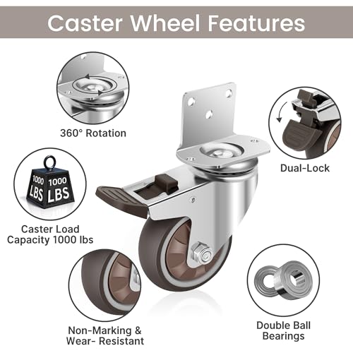 Nefish 3 Inch Side Mount Casters Wheels, L-Shaped Rubber Caster Set of 4, Ball Bearing 360 Degree Plate Swivel Castors Wheel 1000 LBS, Casters Wheels for Furniture, Baby Bed, Kitchen, Cabinet, Table - size: 3 IN L-Shaped
