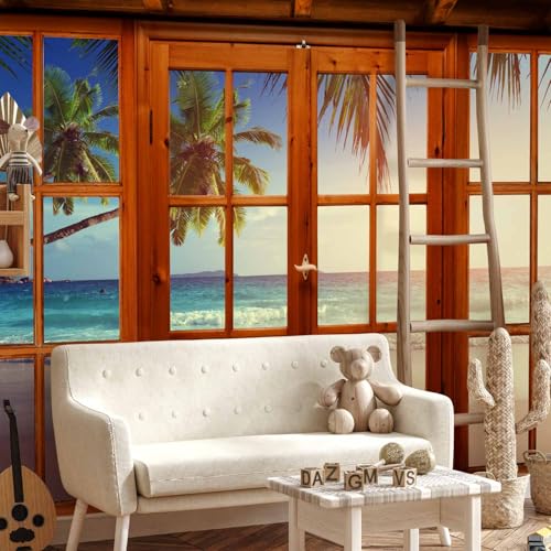 artgeist - Peel and Stick Wall Mural, Living Room Tropical Island 77x55 in - color: #07, size: 55"x77"