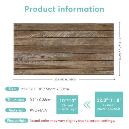 Commomy Faux Wood 3D Peel and Stick - 12 pcs of 22.8" x 11.8" Thin UrltraLight PVC Wall Covering Stickers Shiplap Textured Printable for Kitchen,Bedroom, Living Room,TV Background（Covers 22.48 sq.ft） - color: Large Wood-B