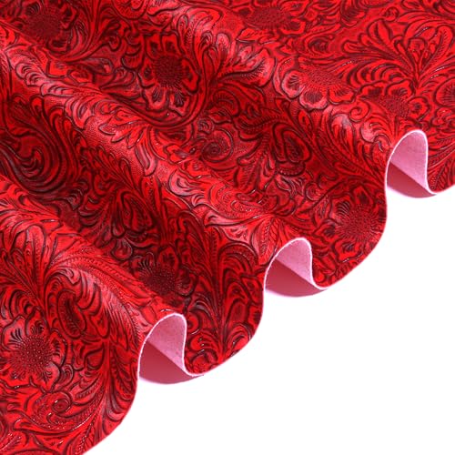 Ramya Embossed Faux Leather Sheets Fabric 12" x 53",for Handmade DIY Bows Wallet Sewing,Leather Earring Crafts Projects (Red) - color: Red