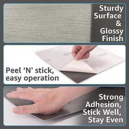 Art3d 30-Pack Peel and Stick Floor Tiles (30 Sq.Ft), White-Washed Oak - color: White-Washed