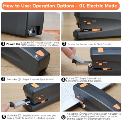 Rechargeable Electric Stapler, 25 Sheet Capacity, Quiet Operation, Jam-Free and Easy Reload, Includes 1000 Staples, Black