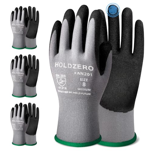 Seamless Knit Nylon Gloves Coated with Micro Foam Nitrile Touchscreen No-slip Safety Work for Men & Women - size: Large