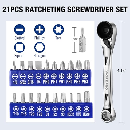 WORKPRO 1/4" Mini Ratchet Wrench Set with Screwdriver Bit Set, 72-Tooth