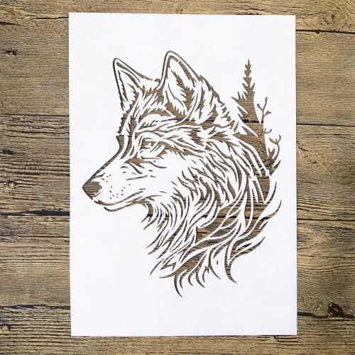 TIAMECH A4 Reusable Wolf Head Pine Tree Stencil for Painting - color: Wolf Head Pine Tree