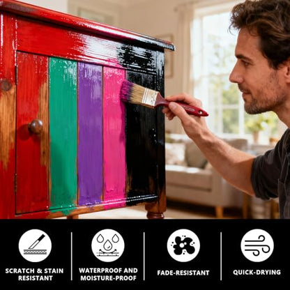 Red Wood Furniture Paint for Tables, Chairs, Cabinets & More - Fast Drying, Water-Based, Low Odor - Renew Indoor/Outdoor Wooden Surfaces with Ease (Red, 17.6 oz / 500 g)