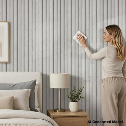 118" x 15.8" Peel and Stick PVC Faux Wood Slat Wall Panels - color: Light Gray
