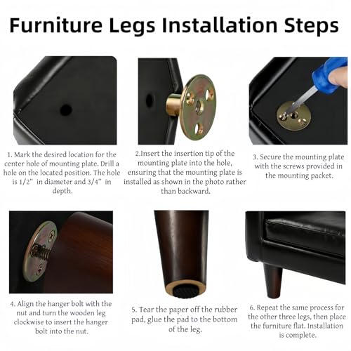 WEICHUAN 6 Inch Wood Replacement Furniture Sofa Couch Legs Set of 4 - size: 6"
