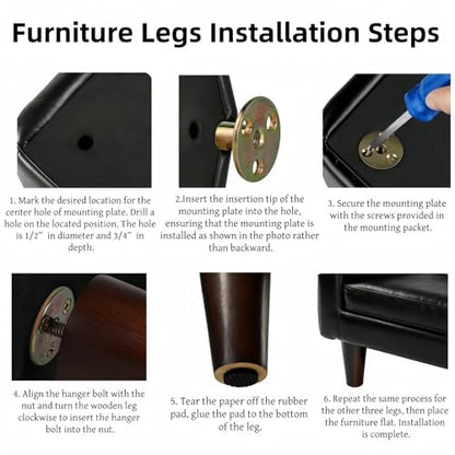 WEICHUAN 6 Inch Wood Replacement Furniture Sofa Couch Legs Set of 4 - size: 6"