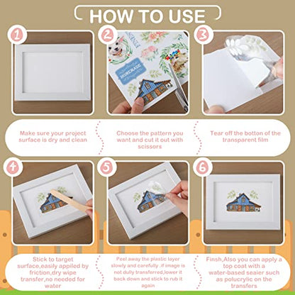 BBTO 12 Sheets Rub on Transfers for Crafts Wood Furniture DIY, 5.5" x 5.7" - style: Rustic Style