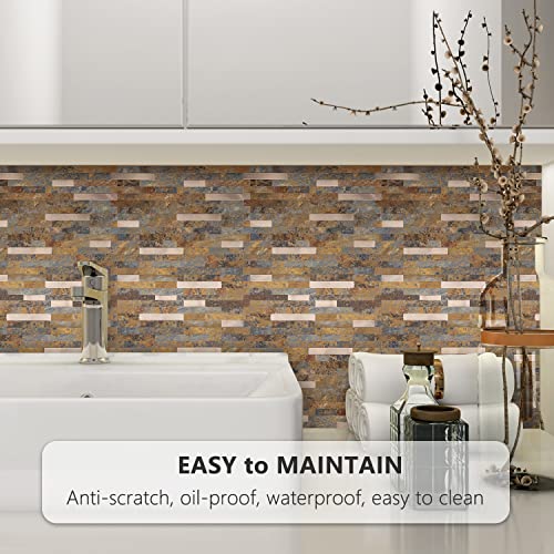 STICKGOO Peel and Stick Backsplash, PVC Wall Tiles Stick on Backsplash for Kitchen(10 Sheets, Rust Brown with Metal Gold) - color: Rust Brown with Metal Gold