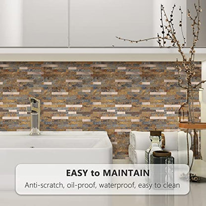 STICKGOO Peel and Stick Backsplash, PVC Wall Tiles Stick on Backsplash for Kitchen(10 Sheets, Rust Brown with Metal Gold) - color: Rust Brown with Metal Gold