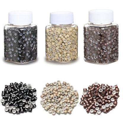 1500 Silicone Lined Beads for Hair Extensions,3 Colors 5mm Rings - color: Beads