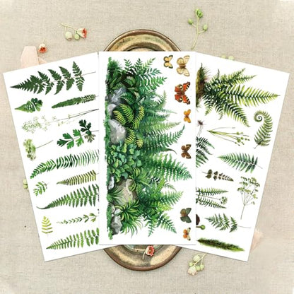 GLOBLELAND 3 Sheets Ferns Furniture Transfer 5.9x11.8inch Plants Leaves Rub on Transfer Butterfly Self-Adhesive Wall Art Decals for Bedroom Living Room Desk Table Decoration - style: Fern