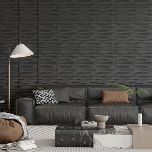 Art3d PVC Wavy Textured 3D Wall Panels, 15.7 x 11.8 Inch, 24-Pack, Black - color: Black