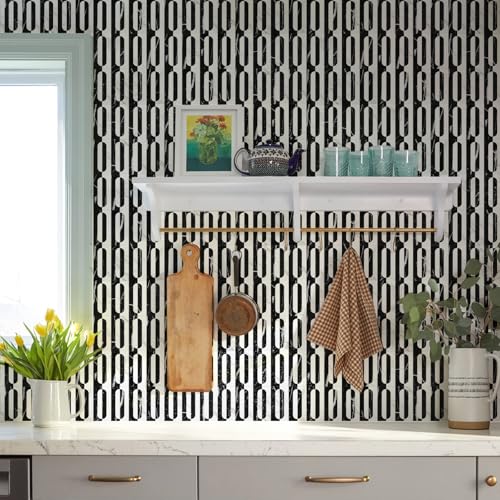 STICKGOO Peel and Stick Backsplash Tiles, 12 x 12 in, White/Black Slate - color: Marble Black+Pure White
