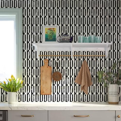 STICKGOO Peel and Stick Backsplash Tiles, 12 x 12 in, White/Black Slate - color: Marble Black+Pure White