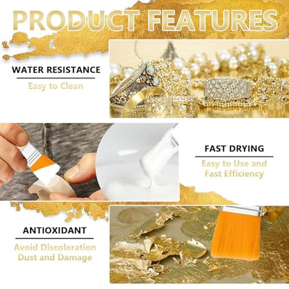 Gilding Adhesive Kit 100ml, Gold Leaf Sheets Glue, Varnish for Art